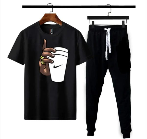 Men's Black Graphic Half-Sleeve Tracksuit (O-Neck) - Perfect for Boys Too!