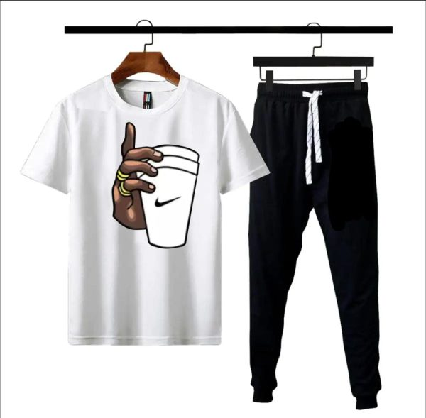 Men's White Graphic Half-Sleeve Tracksuit (O-Neck) - Perfect for Boys Too!