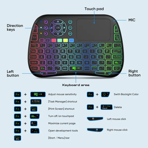 M9 Bluetooth Mini Wireless Keyboard 7 Backlit 2.4g Air Mouse Remote Touchpad